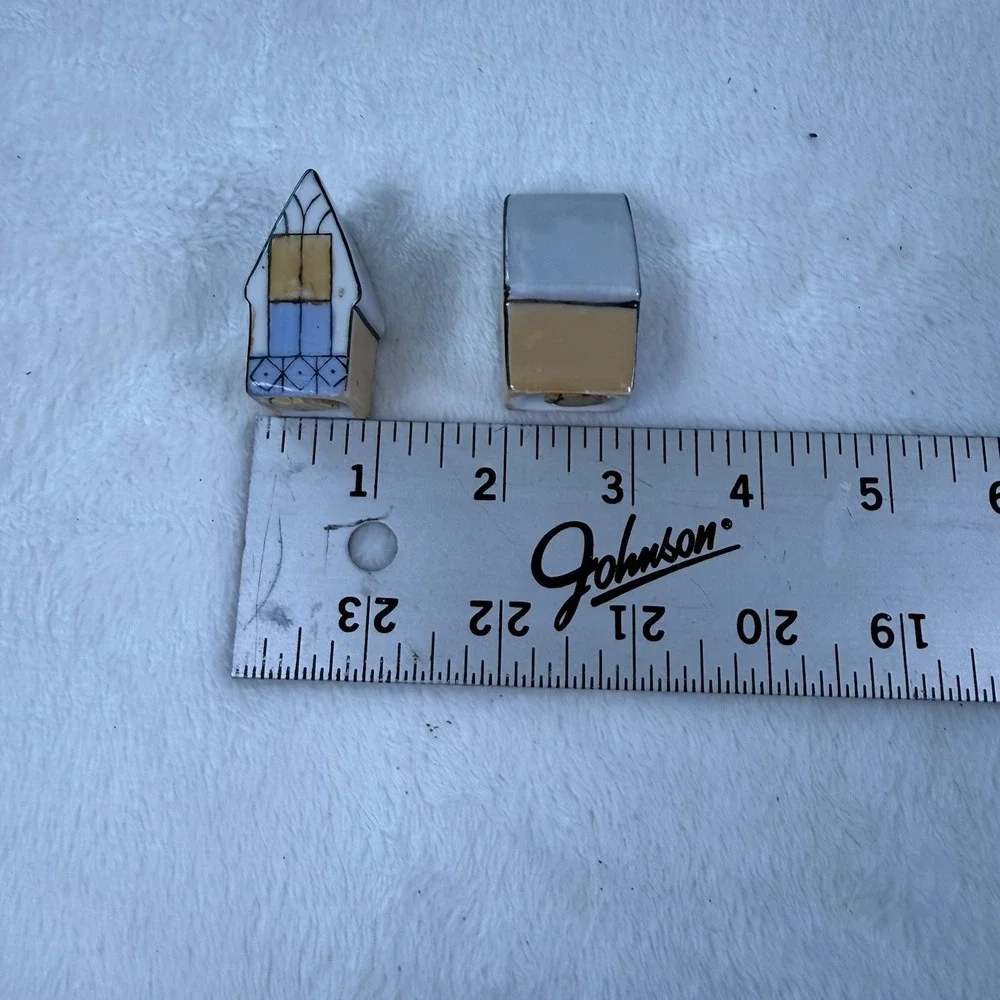 Vintage Mini Ceramic House Salt Pepper Shakers Blue Yellow Cottage MCM Set